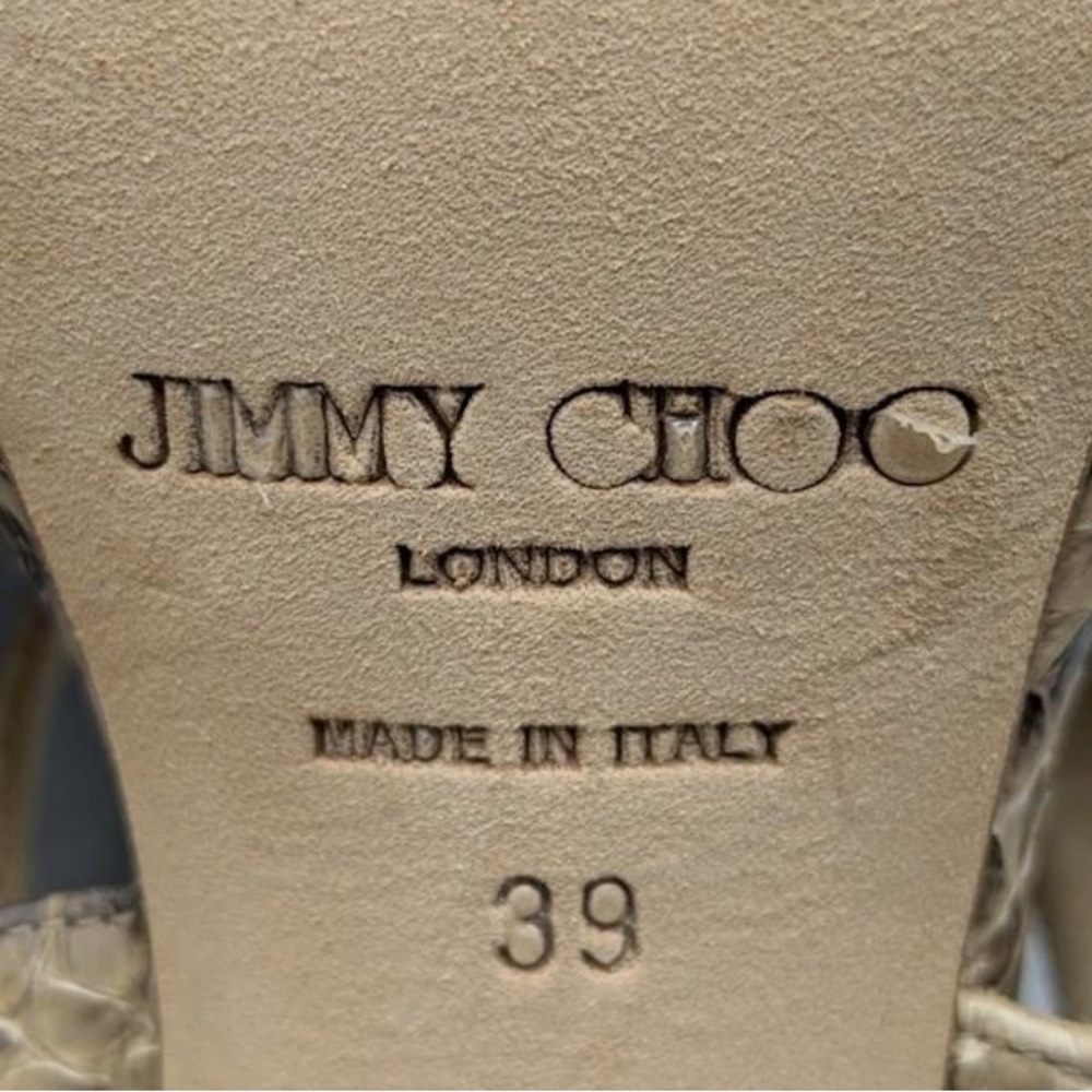 Jimmy Choo, 8.5 (EU 39) Snake Embossed Leather Strappy Heels, w/ COA - Picture 10 of 15